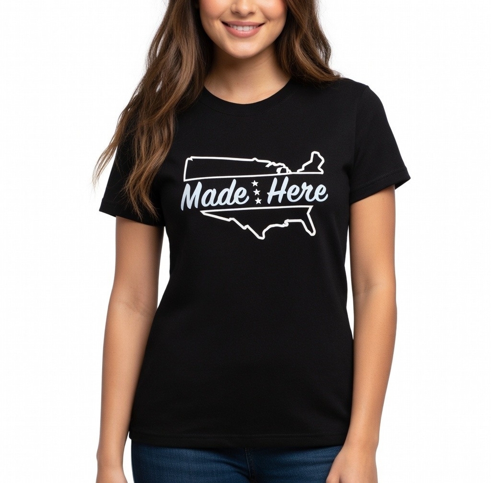 Made Here Cross Country Womens Short Sleeve Tee XL/L Black Light Blue Cotton New